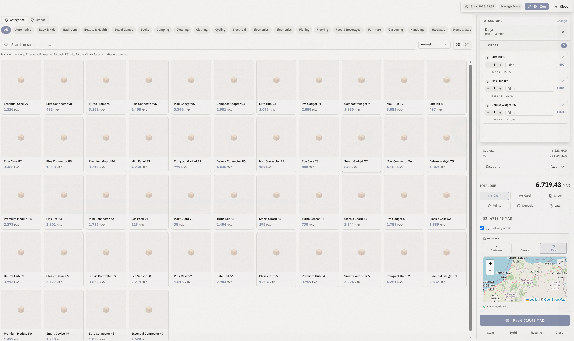 Ventora POS — point of sale terminal with delivery map
